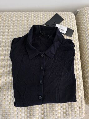 Jenni Kayne Dark Navy Button-Front Lightweight Cashmere  Collared  "Grayson"